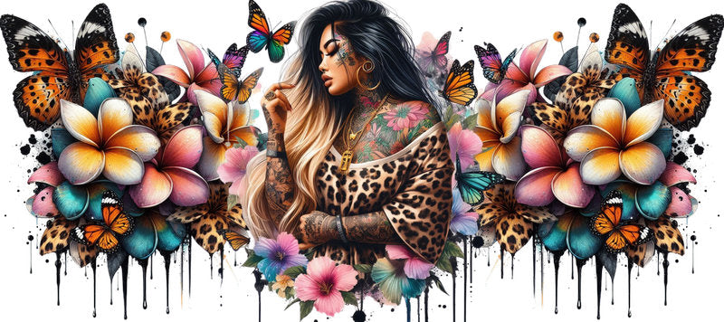 Tattoo Badass Girl UV DTF Cup Wrap for 16oz Libbey KA-14886