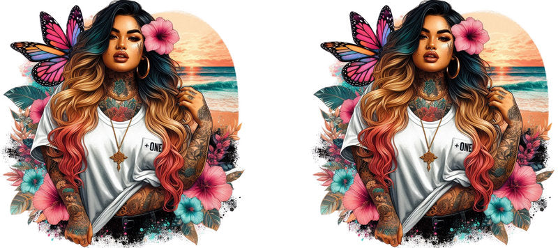 Tattoo Badass Girl UV DTF Cup Wrap for 16oz Libbey KA-14893