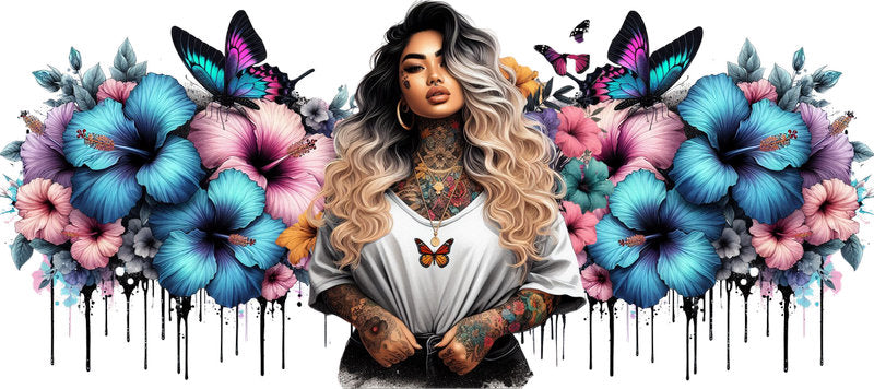 Tattoo Badass Girl UV DTF Cup Wrap for 16oz Libbey KA-14896