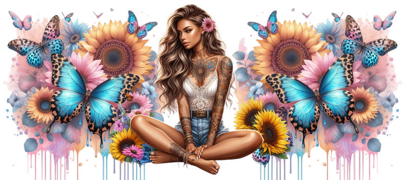 Tattoo Badass Girl UV DTF Cup Wrap for 16oz Libbey KA-14916
