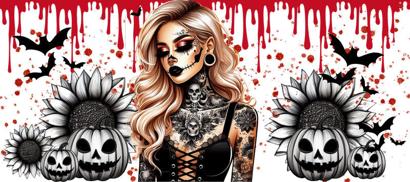 Tattoo Badass Girl UV DTF Cup Wrap for 16oz Libbey KA-14917