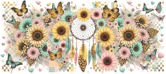 Floral Butterfly Dream Catcher UV DTF Cup Wrap for 16oz Libbey KA-14950
