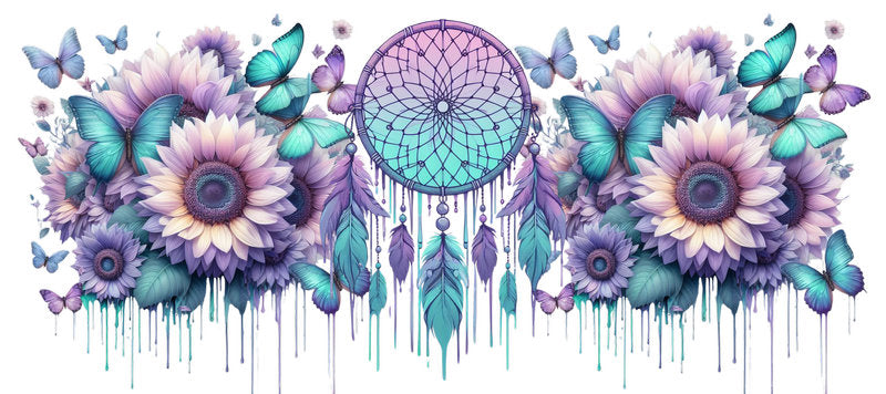 Floral Butterfly Dream Catcher UV DTF Cup Wrap for 16oz Libbey KA-14999