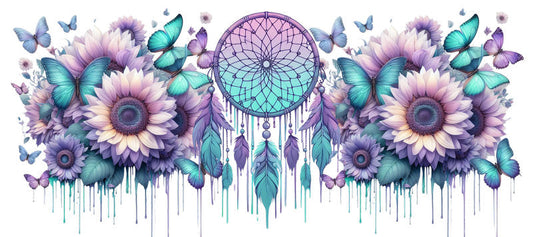 Floral Butterfly Dream Catcher UV DTF Cup Wrap for 16oz Libbey KA-14999
