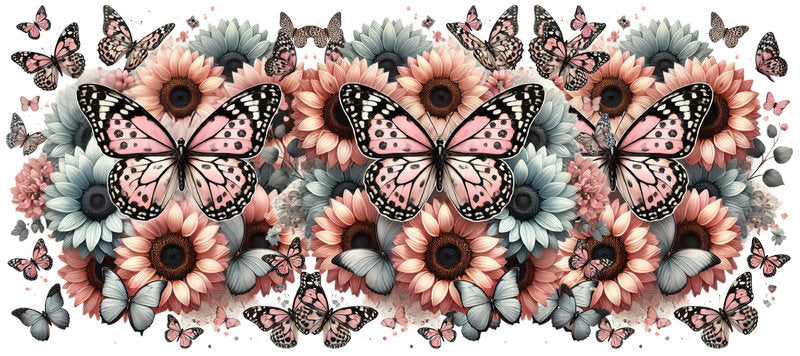 Floral Butterfly UV DTF Cup Wrap for 16oz Libbey KA-15023