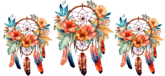 Floral Dreamcatcher with Colorful Flowers and Feathers UV DTF Cup Wrap for 16oz Glass KA-15289