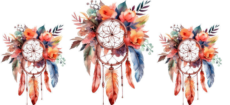 Floral Dreamcatcher with Colorful Flowers and Feathers UV DTF Cup Wrap for 16oz Glass KA-15291