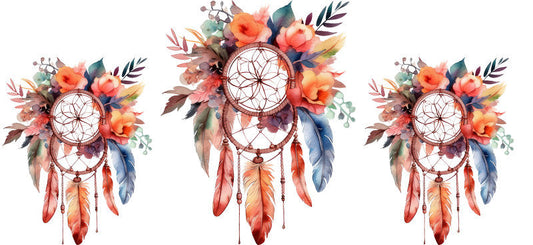 Floral Dreamcatcher with Colorful Flowers and Feathers UV DTF Cup Wrap for 16oz Glass KA-15291