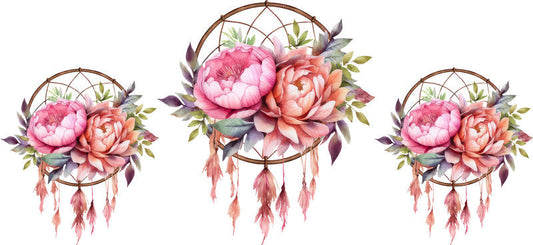 Floral Dreamcatcher with Colorful Flowers and Feathers UV DTF Cup Wrap for 16oz Glass KA-15294