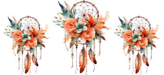 Floral Dreamcatcher with Colorful Flowers and Feathers UV DTF Cup Wrap for 16oz Glass KA-15295