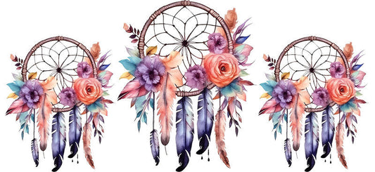 Floral Dreamcatcher with Colorful Flowers and Feathers UV DTF Cup Wrap for 16oz Glass KA-15296