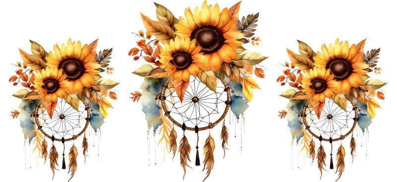 Floral Dreamcatcher with Colorful Flowers and Feathers UV DTF Cup Wrap for 16oz Glass KA-15297