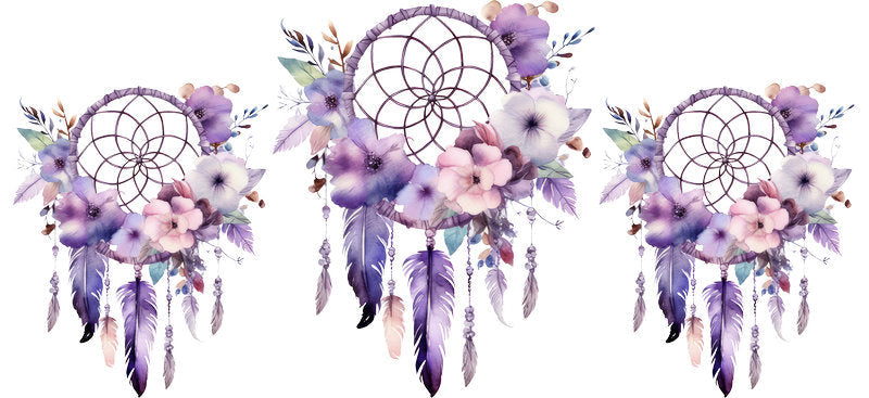 Floral Dreamcatcher with Colorful Flowers and Feathers UV DTF Cup Wrap for 16oz Glass KA-15298