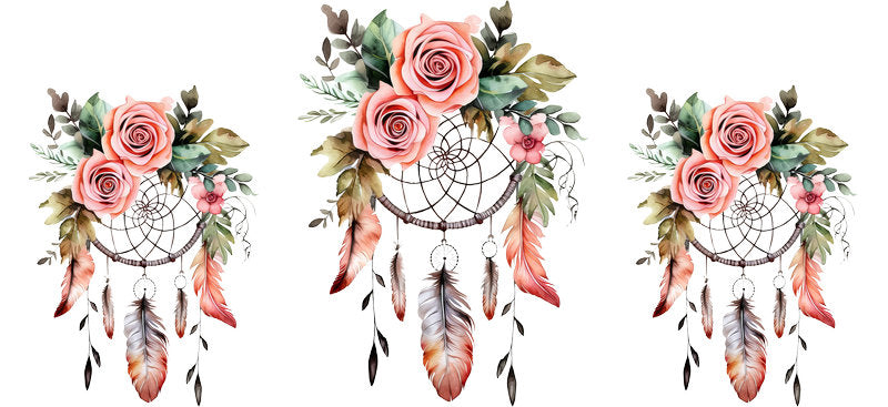 Floral Dreamcatcher with Colorful Flowers and Feathers UV DTF Cup Wrap for 16oz Glass KA-15299