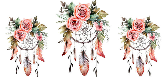 Floral Dreamcatcher with Colorful Flowers and Feathers UV DTF Cup Wrap for 16oz Glass KA-15299