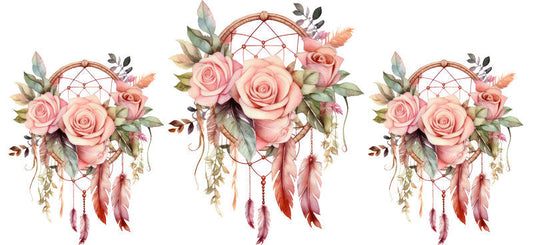 Floral Dreamcatcher with Colorful Flowers and Feathers UV DTF Cup Wrap for 16oz Glass KA-15300