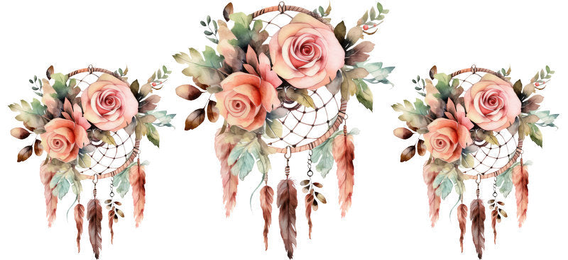 Floral Dreamcatcher with Colorful Flowers and Feathers UV DTF Cup Wrap for 16oz Glass KA-15301