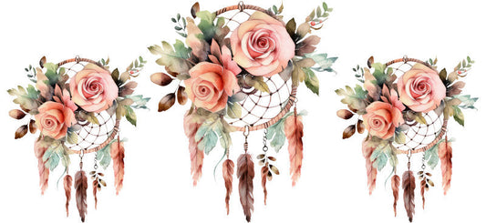 Floral Dreamcatcher with Colorful Flowers and Feathers UV DTF Cup Wrap for 16oz Glass KA-15301