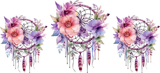 Floral Dreamcatcher with Colorful Flowers and Feathers UV DTF Cup Wrap for 16oz Glass KA-15303