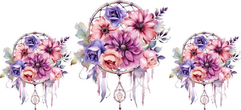 Floral Dreamcatcher with Colorful Flowers and Feathers UV DTF Cup Wrap for 16oz Glass KA-15304