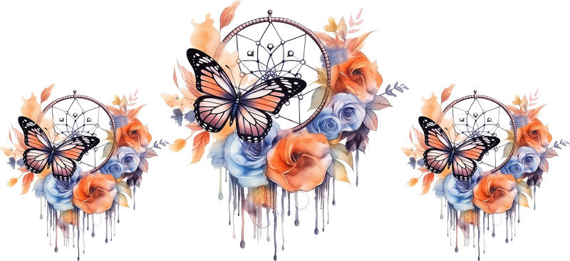 Floral Dreamcatcher with Colorful Flowers and Feathers UV DTF Cup Wrap for 16oz Glass KA-15306