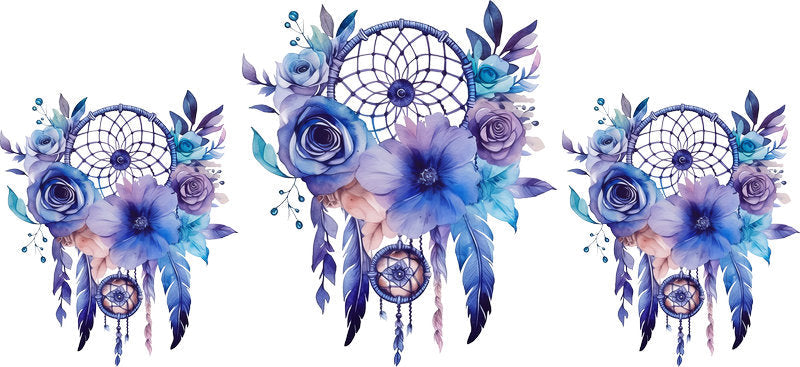 Floral Dreamcatcher with Colorful Flowers and Feathers UV DTF Cup Wrap for 16oz Glass KA-15308