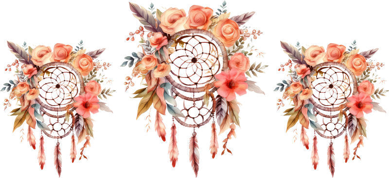 Floral Dreamcatcher with Colorful Flowers and Feathers UV DTF Cup Wrap for 16oz Glass KA-15309