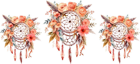 Floral Dreamcatcher with Colorful Flowers and Feathers UV DTF Cup Wrap for 16oz Glass KA-15309
