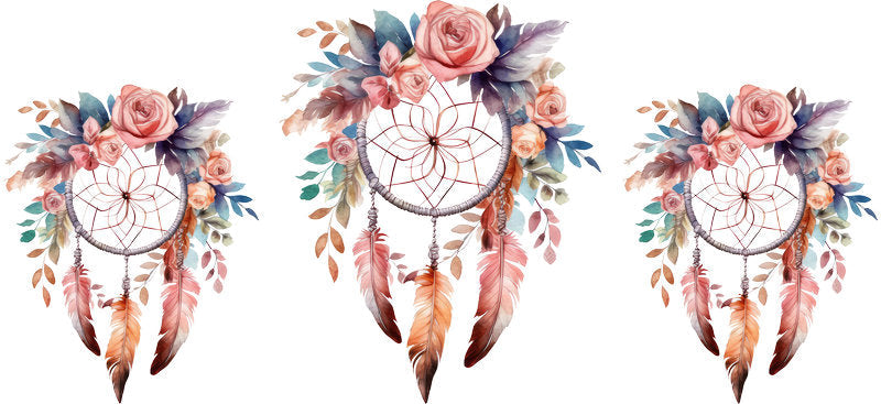 Floral Dreamcatcher with Colorful Flowers and Feathers UV DTF Cup Wrap for 16oz Glass KA-15310