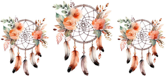 Floral Dreamcatcher with Colorful Flowers and Feathers UV DTF Cup Wrap for 16oz Glass KA-15311
