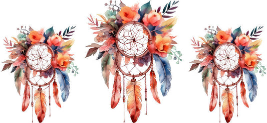 Floral Dreamcatcher with Colorful Flowers and Feathers UV DTF Cup Wrap for 16oz Glass KA-15312