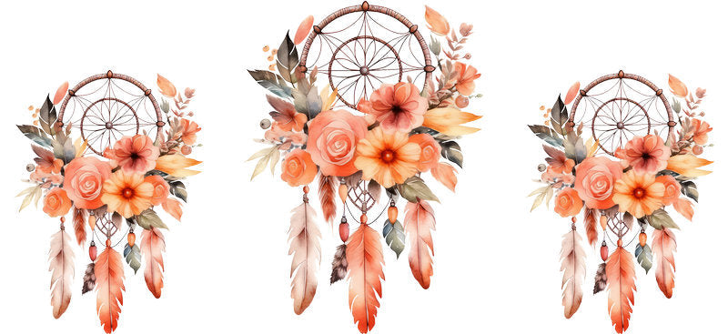 Floral Dreamcatcher with Colorful Flowers and Feathers UV DTF Cup Wrap for 16oz Glass KA-15313