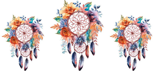Floral Dreamcatcher with Colorful Flowers and Feathers UV DTF Cup Wrap for 16oz Glass KA-15314