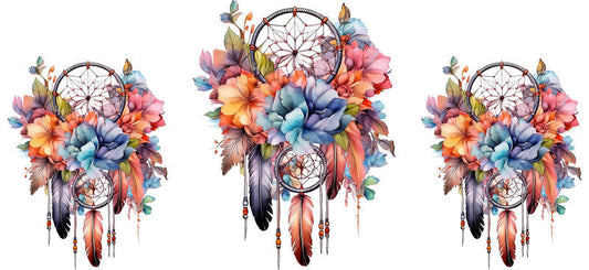 Floral Dreamcatcher with Colorful Flowers and Feathers UV DTF Cup Wrap for 16oz Glass KA-15315