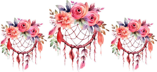 Floral Dreamcatcher with Colorful Flowers and Feathers UV DTF Cup Wrap for 16oz Glass KA-15316