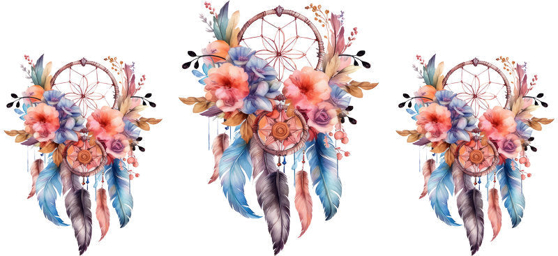 Floral Dreamcatcher with Colorful Flowers and Feathers UV DTF Cup Wrap for 16oz Glass KA-15317