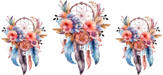 Floral Dreamcatcher with Colorful Flowers and Feathers UV DTF Cup Wrap for 16oz Glass KA-15317