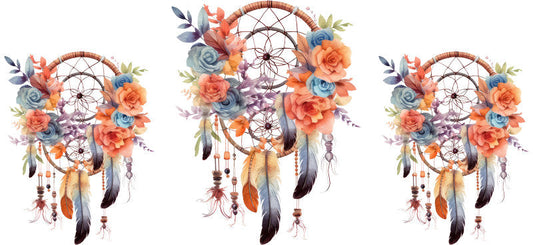 Floral Dreamcatcher with Colorful Flowers and Feathers UV DTF Cup Wrap for 16oz Glass KA-15318