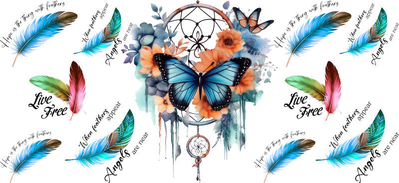 Floral Dreamcatcher with Colorful Flowers and Feathers UV DTF Cup Wrap for 16oz Glass KA-15322