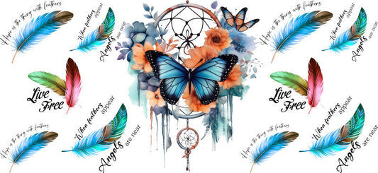 Floral Dreamcatcher with Colorful Flowers and Feathers UV DTF Cup Wrap for 16oz Glass KA-15322