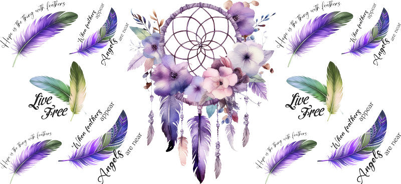Floral Dreamcatcher with Colorful Flowers and Feathers UV DTF Cup Wrap for 16oz Glass KA-15329