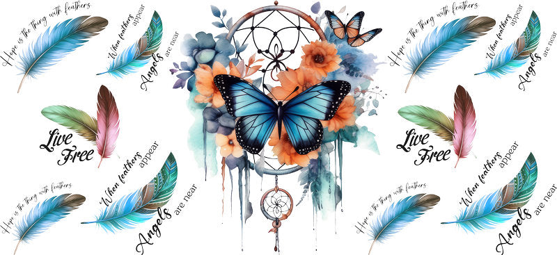 Floral Dreamcatcher with Colorful Flowers and Feathers UV DTF Cup Wrap for 16oz Glass KA-15336