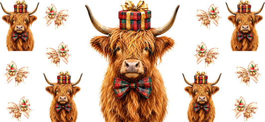 Christmas Highland Cow UV DTF Cup Wrap for 16oz Libbey KA-15374
