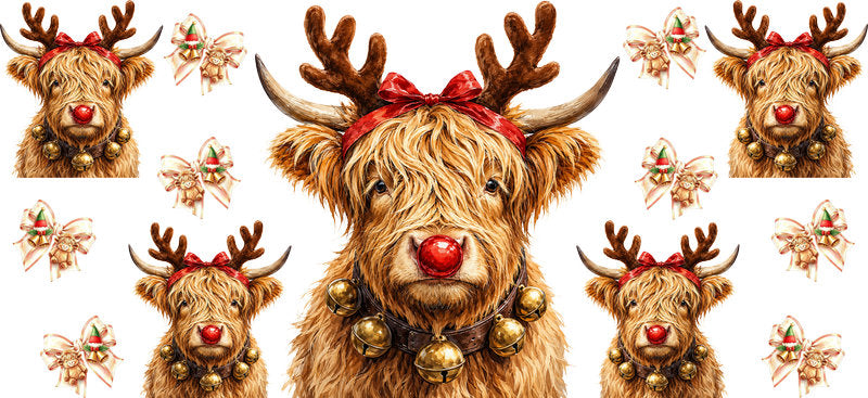 Christmas Highland Cow UV DTF Cup Wrap for 16oz Libbey KA-15375