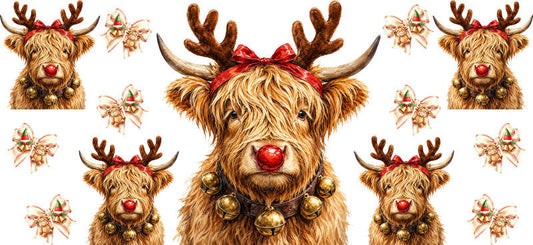 Christmas Highland Cow UV DTF Cup Wrap for 16oz Libbey KA-15375