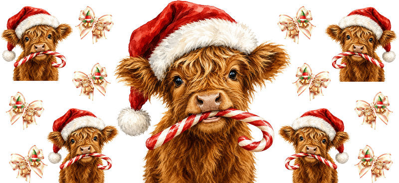 Christmas Highland Cow UV DTF Cup Wrap for 16oz Libbey KA-15376