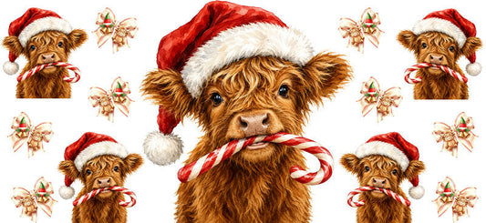 Christmas Highland Cow UV DTF Cup Wrap for 16oz Libbey KA-15376