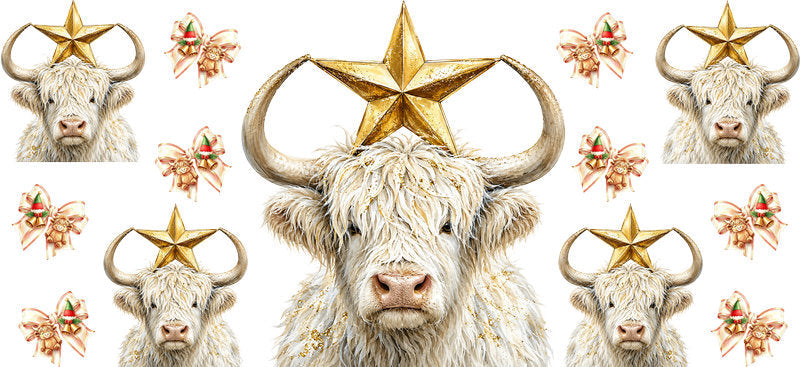 Christmas Highland Cow UV DTF Cup Wrap for 16oz Libbey KA-15377
