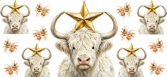 Christmas Highland Cow UV DTF Cup Wrap for 16oz Libbey KA-15377