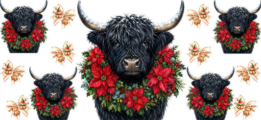 Christmas Highland Cow UV DTF Cup Wrap for 16oz Libbey KA-15378